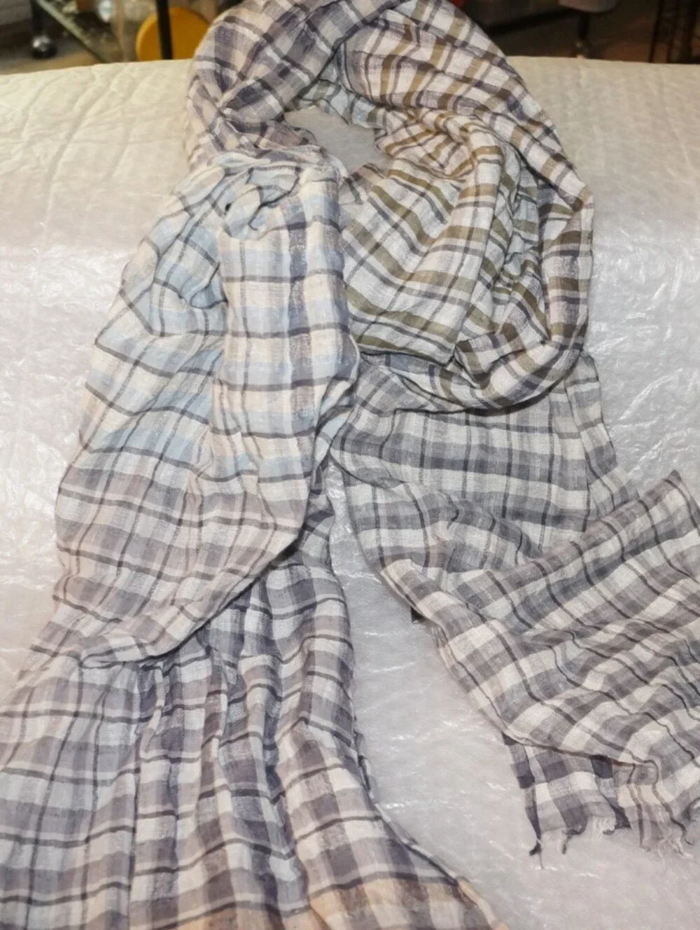 Epice  plaid/checkered stole scarf  Épice Paris.grey Off White One Size